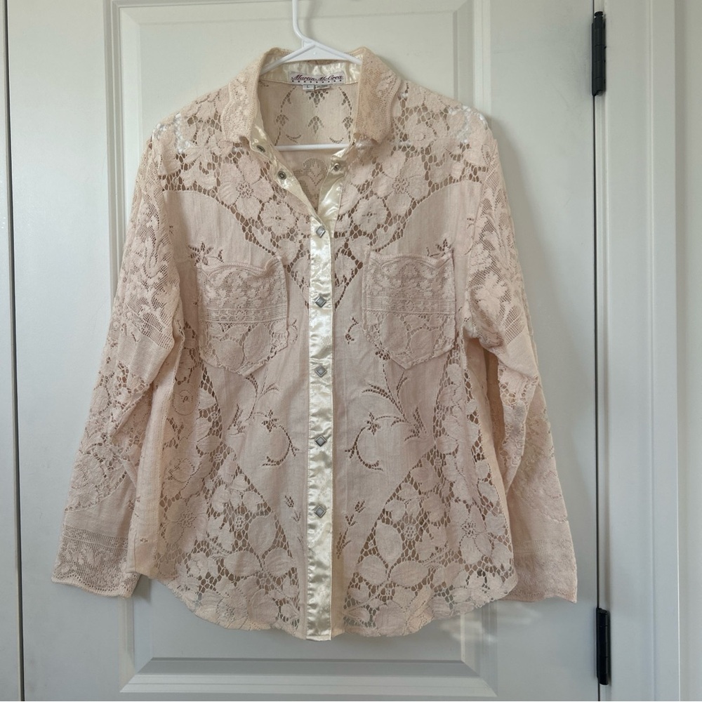 MARTIN MCCREA Size L Handmade Vintage Lace & Satin Shirt Jacket Tuscon AZ Artist